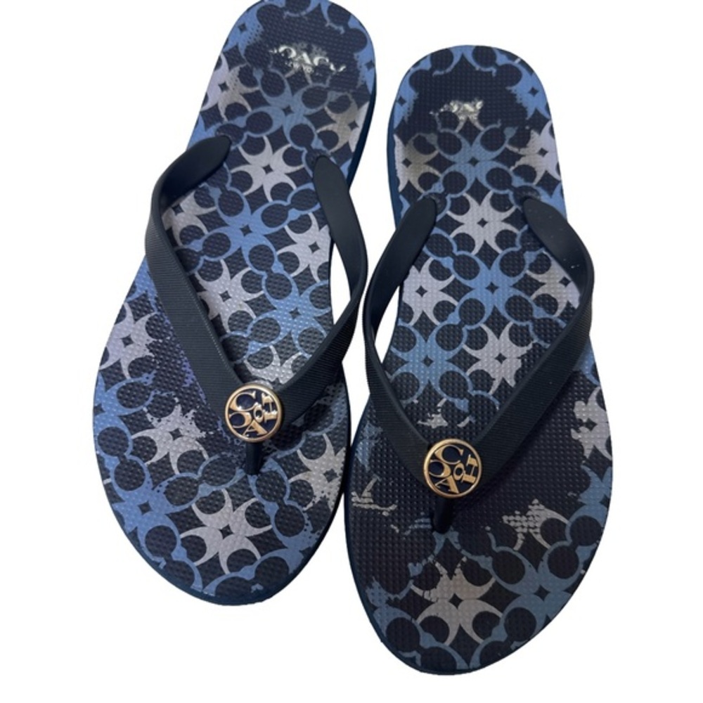 Coach Alessa Flip Flops Women’s Size 7-8 Blue Sandals Casual‎ Beach Geometric